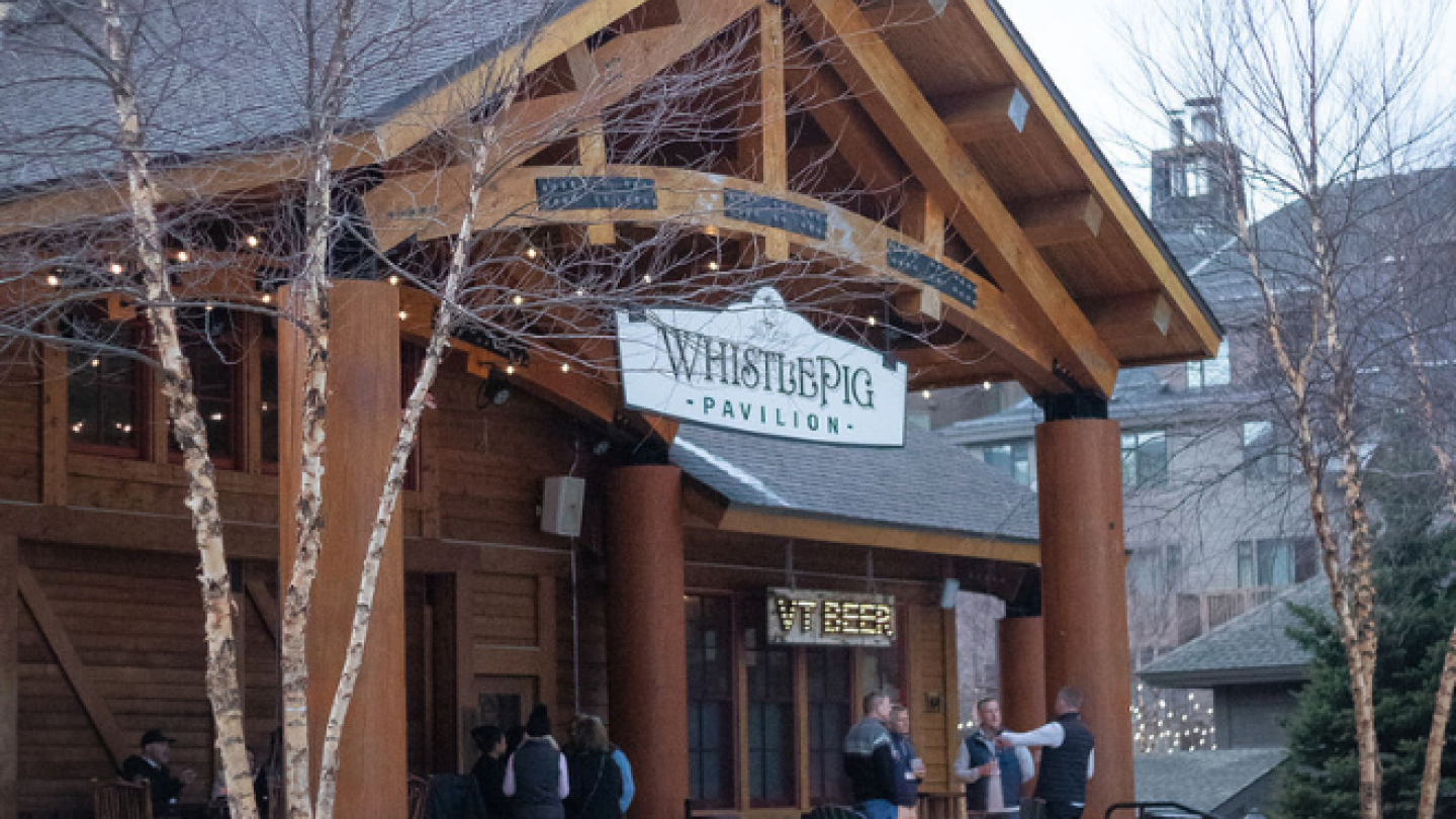 exterior shot of the Lodge at Spruce Peak WhistlePig Pavilion