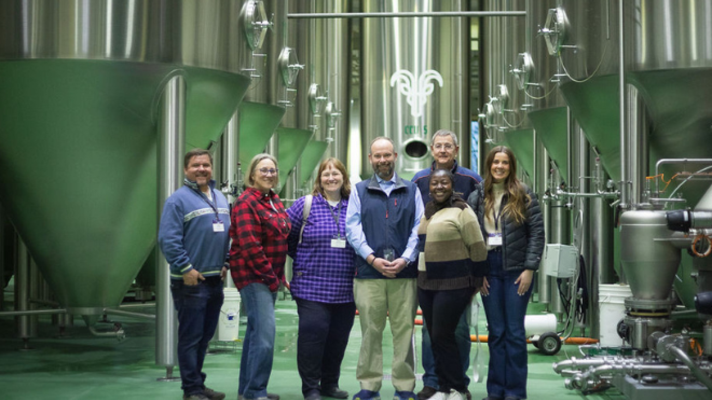 A group photo taken during the Von Trapp Brewery tour